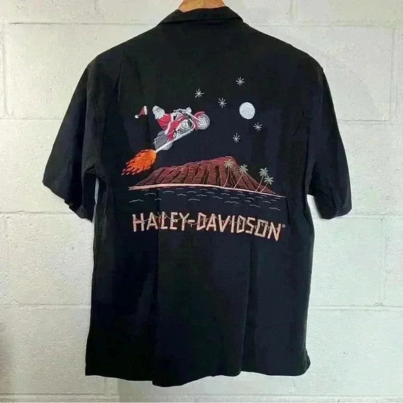 Harley Davidson Hawaii Christmas Santa Biker Button Shirt-Small - Picture 1 of 5
